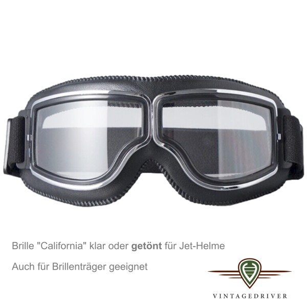 Jethelm-Brille California schwarzes Leder klares Glas